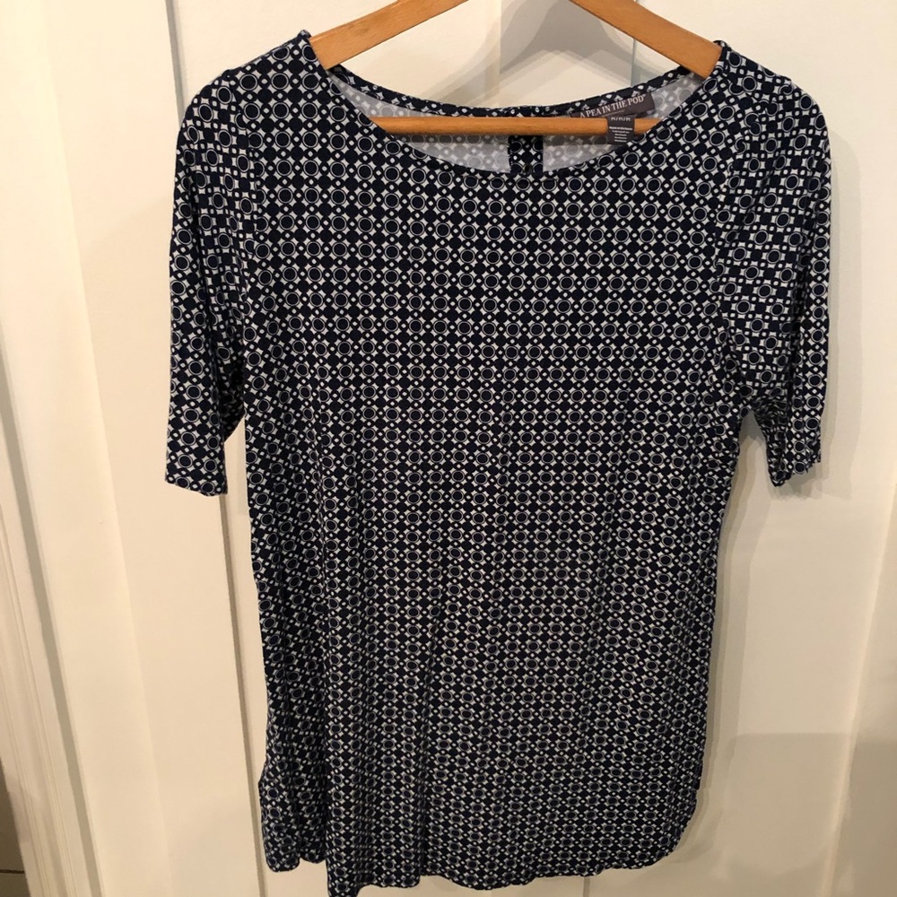 Navy and white printed maternity tunic
